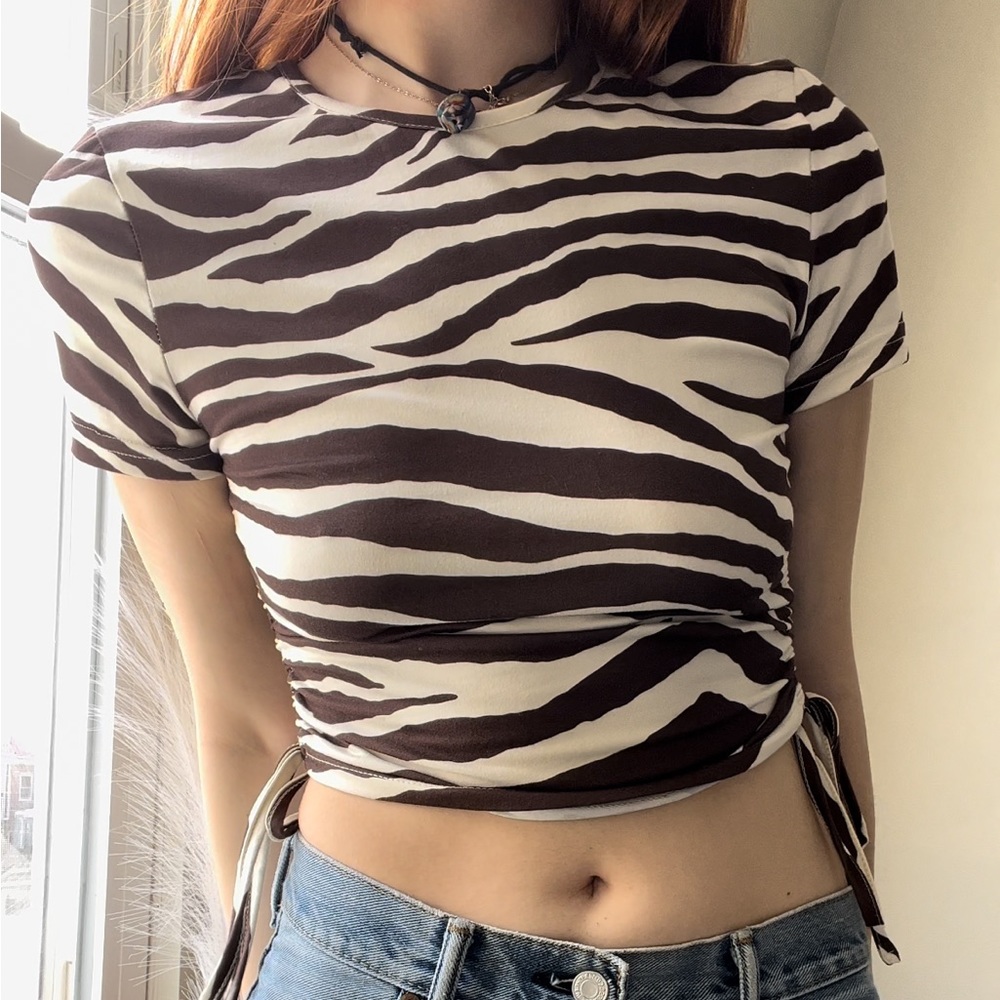 Shein Zebra Cinch Tie Crop Top || Size: S